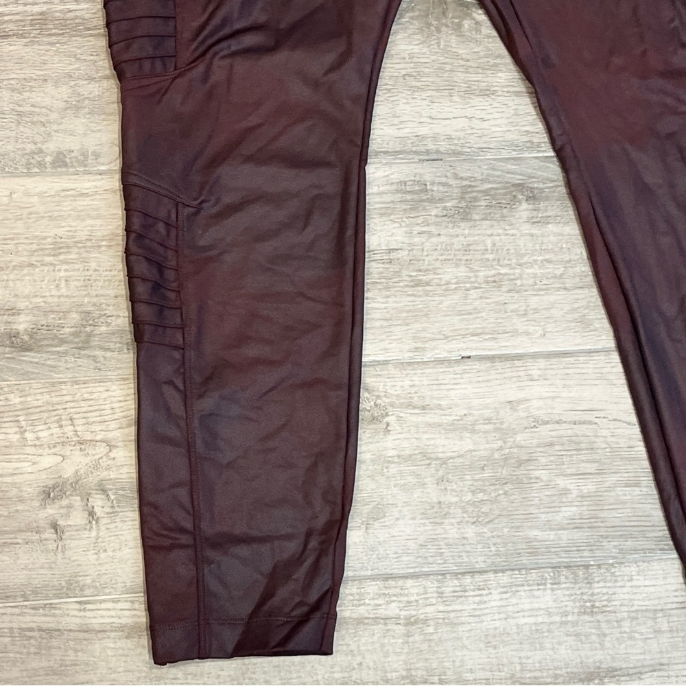 Athleta Leggings Women's Delancey Gleam Moto Tight Burgundy Red Zip Ankle Sz XL - Picture 3 of 10